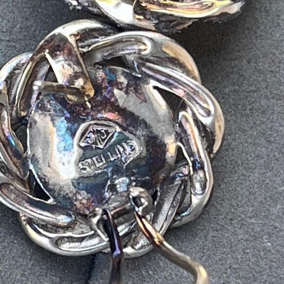 Vintage Marcasite Judith Jack Earrings in Sterling Silver Faux Peal Large Studs - Picture 6 of 8